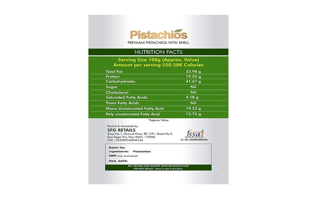 Preyaani Pistachios    Pack  1 kilogram